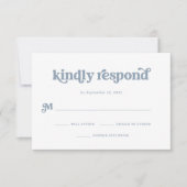 Boho en Retro Dusty Blue en White RSVP Kaartje (Voorkant)