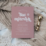 Boho en Retro Dusty Roos | Bat Mitzvah Kaart<br><div class="desc">Deze eenvoudige en boho Bat Mitzvah-uitnodiging is voorzien van witte retro-typografie op een stoffige roze achtergrond van het roos met een overeenkomende Star van David.</div>