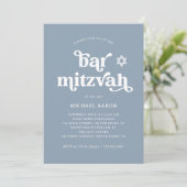 Boho en Retro Stofblauw | Bar Mitzvah Kaart (Staand voorkant)