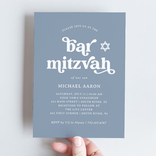 Boho en Retro Stofblauw | Bar Mitzvah Kaart