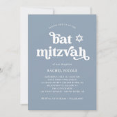 Boho en Retro Stofblauw | Bat Mitzvah Kaart (Voorkant)