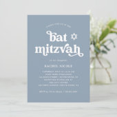 Boho en Retro Stofblauw | Bat Mitzvah Kaart (Staand voorkant)