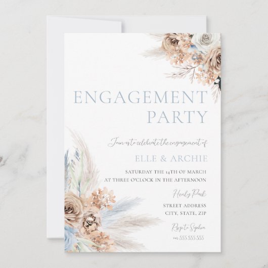 Boho Engagement Party Dusty Blue & Ivory Floral Kaart (Voorkant)