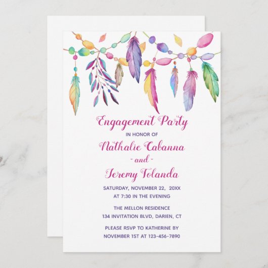 Boho Engagement Party Feathers Native American Kaart (Voorkant / Achterkant)