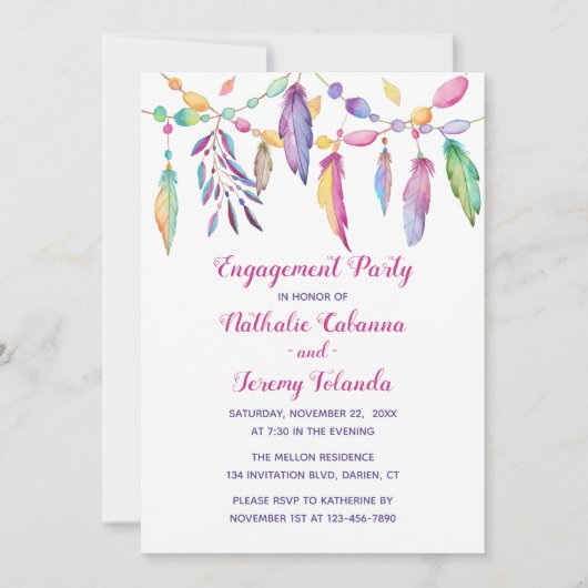 Boho Engagement Party Feathers Native American Kaart (Voorkant)