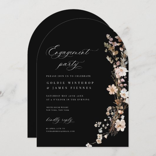 Boho Engagement Party Wildflower Invitation Kaart (Voorkant / Achterkant)