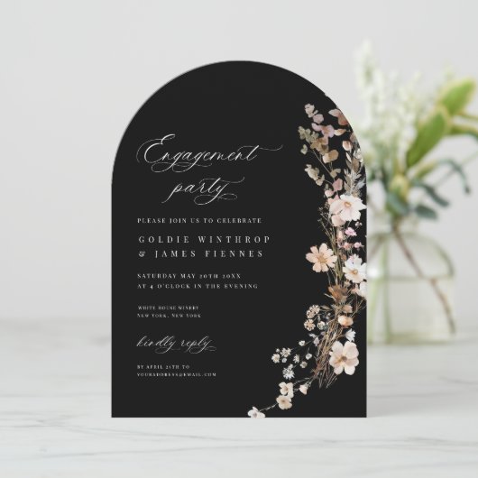 Boho Engagement Party Wildflower Invitation Kaart (Staand voorkant)