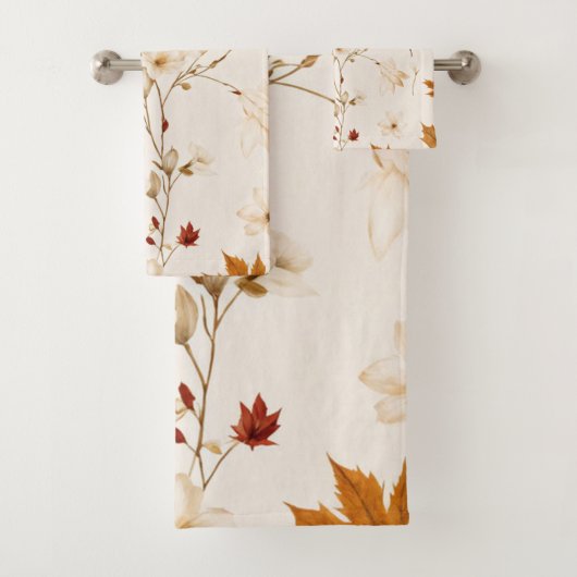 Boho esdoorn laat winterbloempatroon achter bad handdoek (Insitu)