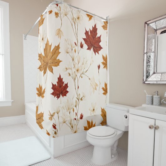 Boho  esdoorn laat winterbloempatroon achter douchegordijn (In situ)