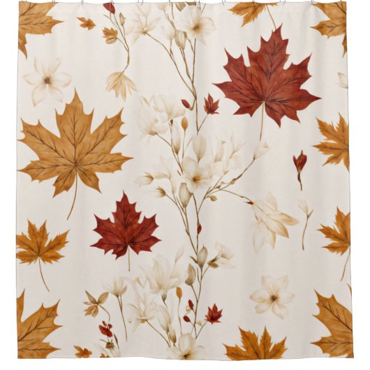 Boho  esdoorn laat winterbloempatroon achter douchegordijn (Voorkant)