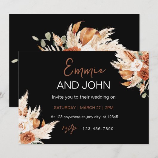 Boho Esthetische Waterverf Fall Wedding Invitation Kaart (Voorkant / Achterkant)