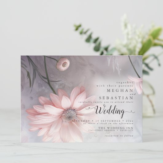 Boho Etherische Roze Daisies Kaart (Staand voorkant)