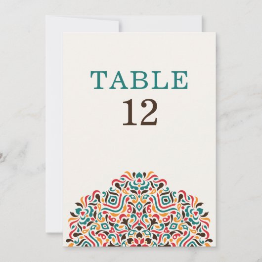 Boho Ethnic Botanical Wedding Table Number Kaart (Voorkant)
