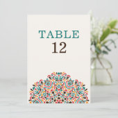 Boho Ethnic Botanical Wedding Table Number Kaart (Staand voorkant)