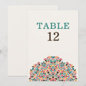 Boho Ethnic Botanical Wedding Table Number Kaart (Voorkant / Achterkant)