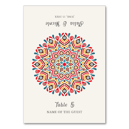 Boho Ethnic Floral Mandala Wedding Place Card Kaart (Voorkant)