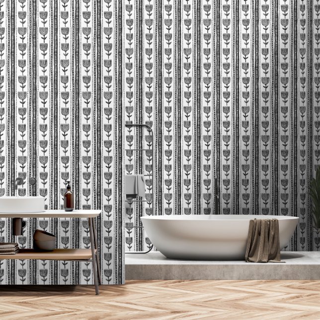 Boho Etnisch Behang – Zwart & Wit Wall Decor (Badkamer)