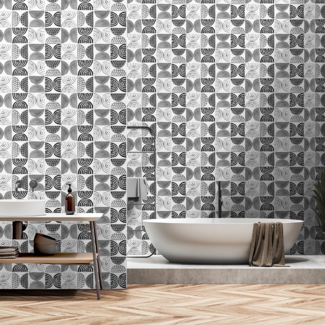 Boho Etnisch Behang – Zwart & Wit Wall Decor (Badkamer)