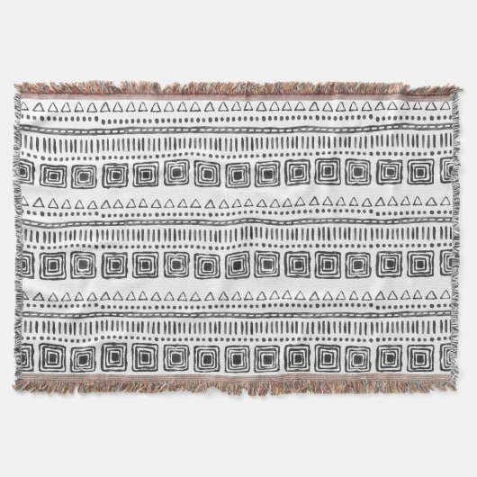 Boho Etnische Gooi Deken – Zwart & Wit (Voorkant)