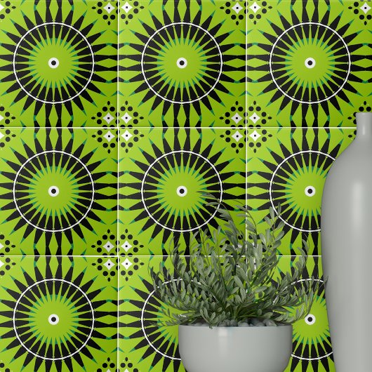 Boho Etnische Lime Groen Zwart Geometrisch Patroon Tegeltje