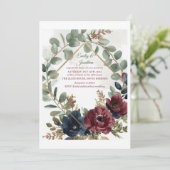 Boho Eucalyptus and Dark Red Flowers Wedding Invit Kaart (Staand voorkant)