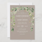 Boho Eucalyptus Arch Neutral Taupe Rustic Wedding Kaart (Voorkant)