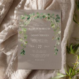 Boho Eucalyptus Arch Neutral Taupe Rustic Wedding Kaart