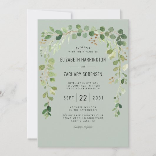 Boho Eucalyptus Arch Sage Green Rustic Wedding Kaart (Voorkant)