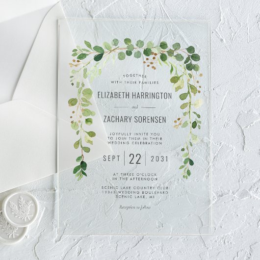 Boho Eucalyptus Arch Wedding Acryl Uitnodigingen