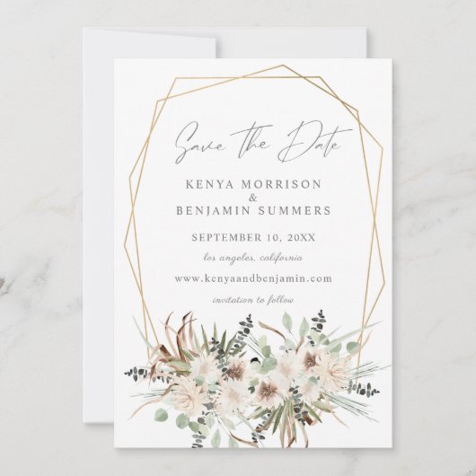 Boho Eucalyptus & Beige Floral Save the Date Kaart (Voorkant)