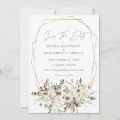 Boho Eucalyptus & Beige Floral Save the Date Photo Kaart (Voorkant)