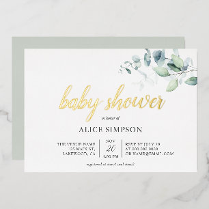 Boho Eucalyptus Bladeren Baby Shower Folie Uitnodiging