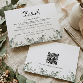 Boho Eucalyptus Bladeren met QR-code Huwelijksdeta Notitiekaartje
