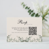 Boho Eucalyptus Bladeren met QR-code Trouwen RSVP Kaartje (Staand voorkant)