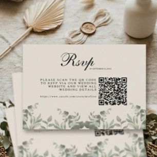 Boho Eucalyptus Bladeren met QR-code Trouwen RSVP Kaartje