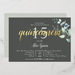 Boho Eucalyptus Bladeren Quinceanera Folie Uitnodiging