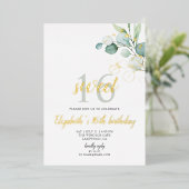 Boho Eucalyptus Bladeren Sweet 16 Folie Uitnodigin Uitnodiging (Staand Voorkant)