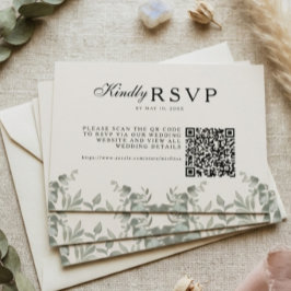 Boho Eucalyptus Bladeren Trouwen met QR RSVP Kaartje