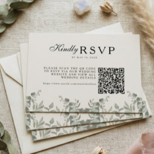 Boho Eucalyptus Bladeren Trouwen met QR RSVP Kaartje