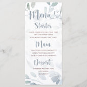 Boho Eucalyptus Blauw Bruiloft Menu (Voorkant)