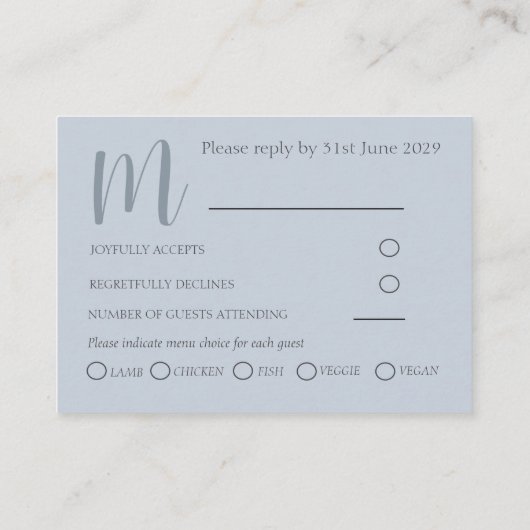 Boho Eucalyptus Bloemen Stoffig Blauw RSVP Bruilof Informatiekaartje (Achterkant)