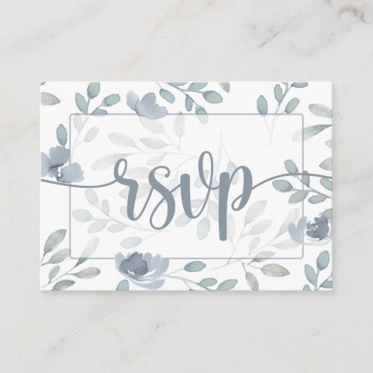 Boho Eucalyptus Bloemen Stoffig Blauw RSVP Bruilof Informatiekaartje (Voorkant)