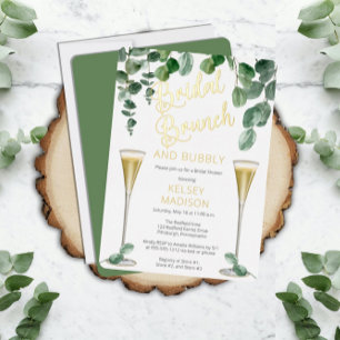 Boho Eucalyptus Champagne Bridal Brunch en Bubble Folie Uitnodiging