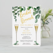 Boho Eucalyptus Champagne Bruiloft Brunch en Mouss Folie Uitnodiging (Staand Voorkant)