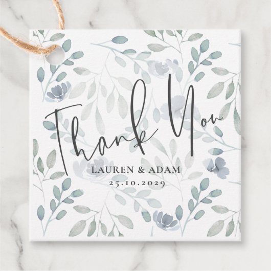 Boho Eucalyptus Chic Dusty Blue Pattern Wedding Bedankjes Labels (Voorkant)