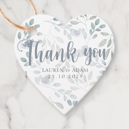 Boho Eucalyptus Chic Dusty Blue Pattern Wedding Bedankjes Labels (Voorkant)