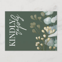 Boho Eucalyptus Donkergroen & Wit RSVP Uitnodiging