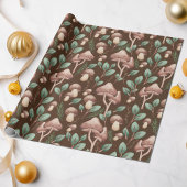 Boho Eucalyptus Forest Mushrooms Donker Bruin Cadeaupapier