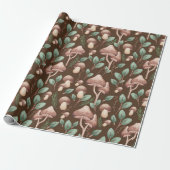 Boho Eucalyptus Forest Mushrooms Donker Bruin Cadeaupapier (Uitgerold)