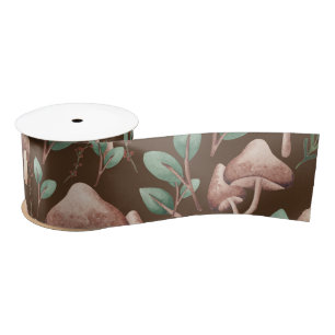 Boho Eucalyptus Forest Mushrooms Donker Bruin Satijnen Lint